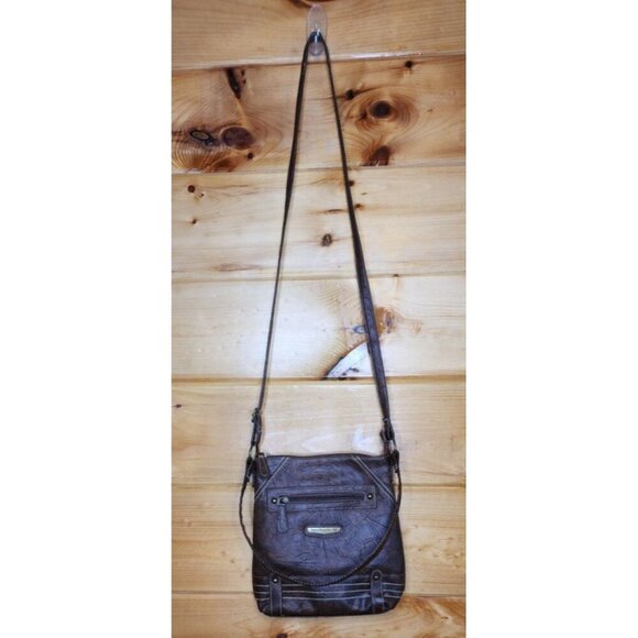 Stone Mountain Crossbody Brown Purse Removable Strap 5 Zip Slip Pockets - Picture 11 of 15